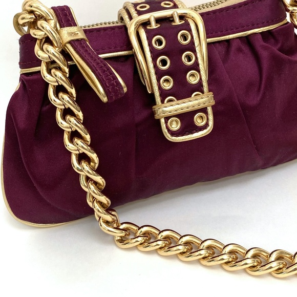 Bordeaux Satin Gold Chain Strap Evening Bag - Picture 2 of 9
